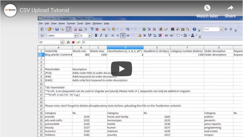Cómo subir archivos CSV a Textbroker